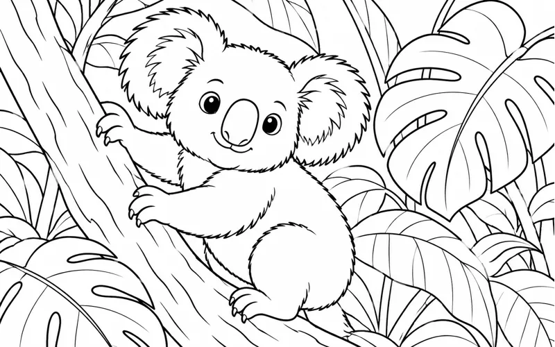 Tranh tô màu koala khám phá những chiếc lá rừng