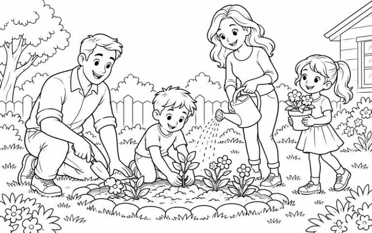 36 Tranh Tô Màu Gia Đình Bốn Người Với Những Ngày Vui Bên Nhau