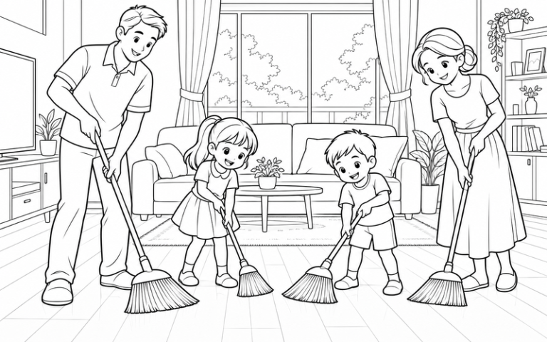 33 Tranh Tô Màu Gia Đình Dọn Dẹp Nhà Cửa Với Việc Nhỏ Vui Vẻ