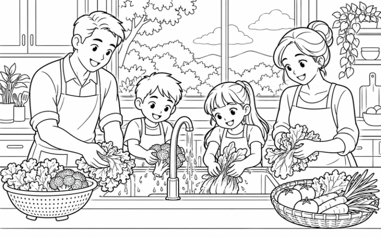 Tranh Tô Màu Gia Đình Nấu Ăn: 37 Khoảnh Khắc Vui Trong Bếp