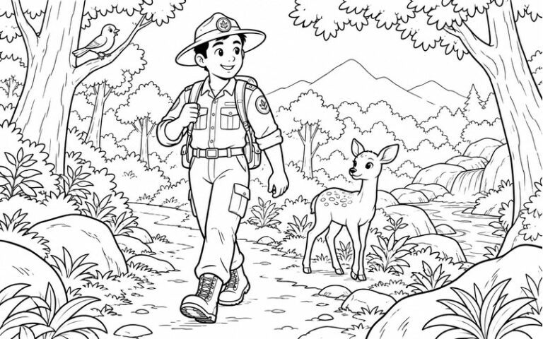 30 tranh tô màu kiểm lâm cùng bé khám phá rừng xanh