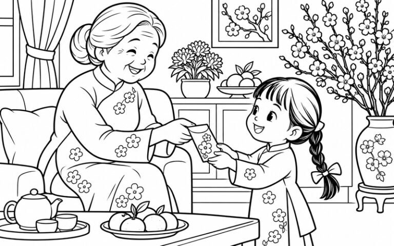 Tranh Tô Màu Lì Xì Ngày Tết: 38 Khoảnh Khắc Trao Lời Chúc