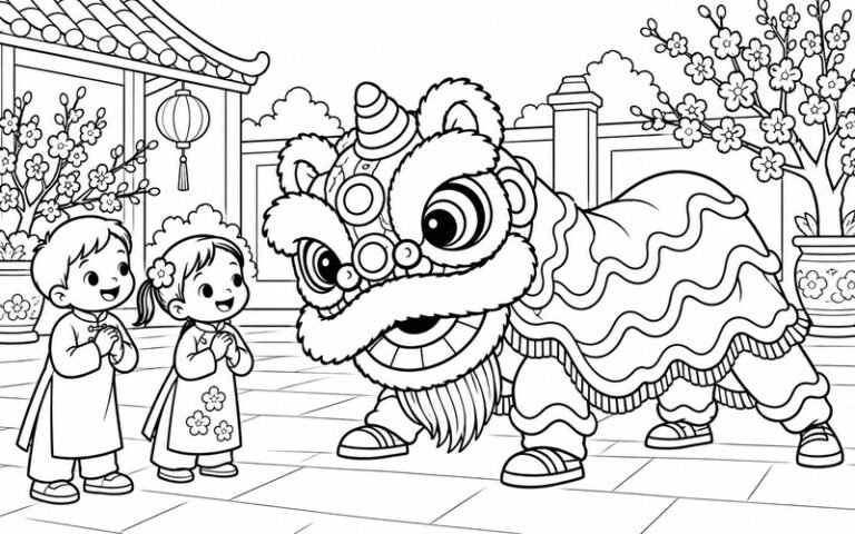 33 Tranh Tô Màu Múa Lân Ngày Tết Rộn Ràng Sắc Xuân