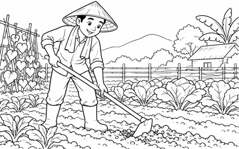 30 tranh tô màu người trồng rau từ gieo hạt đến thu hoạch