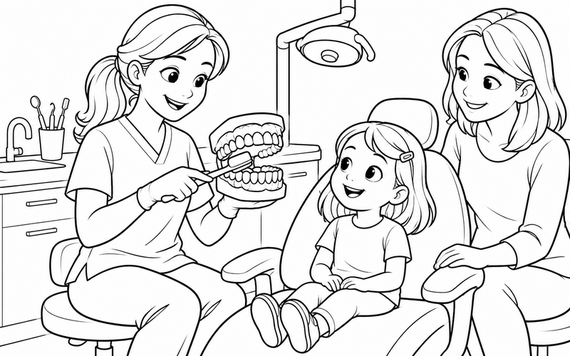 Tranh tô màu nha sĩ giới thiệu mô hình hàm răng – hình 01
