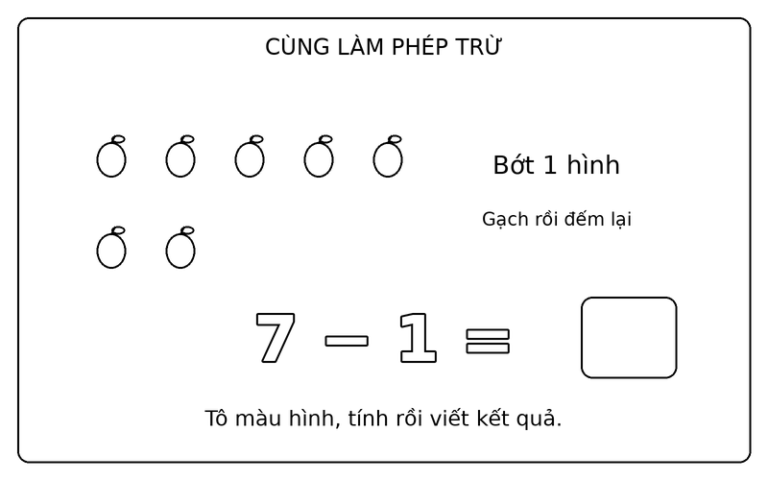 35 Tranh Tô Màu Phép Trừ Đơn Giản: Bớt Đi Và Đếm Lại