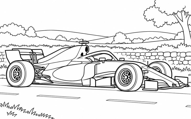 Tranh tô màu xe đua F1 trên con đường quê