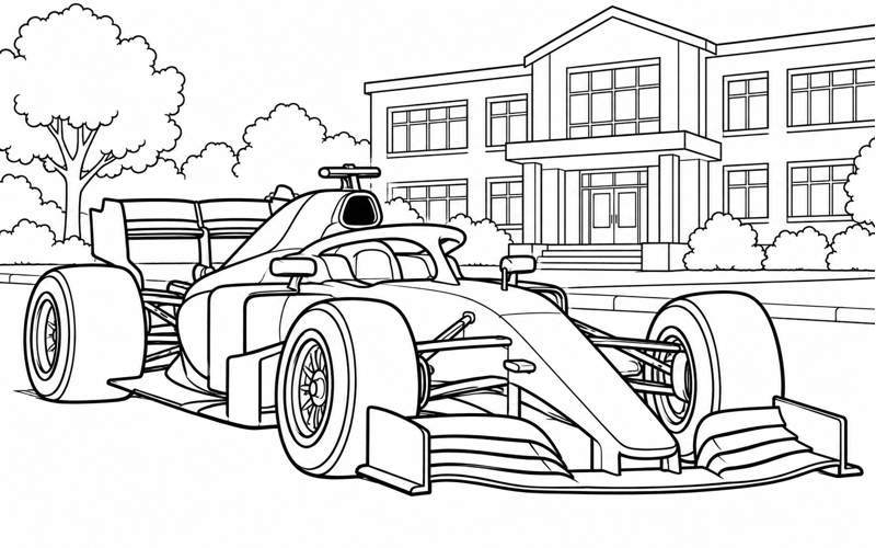 Tranh tô màu xe đua F1 gần ngôi trường
