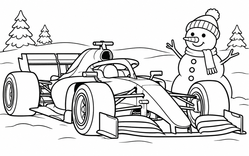 Tranh tô màu xe đua F1 bên người tuyết