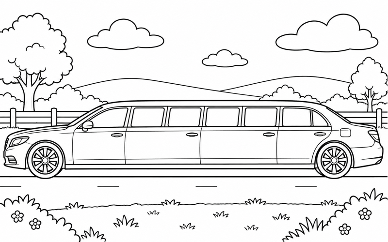 Tranh tô màu xe limousine trên con đường quê