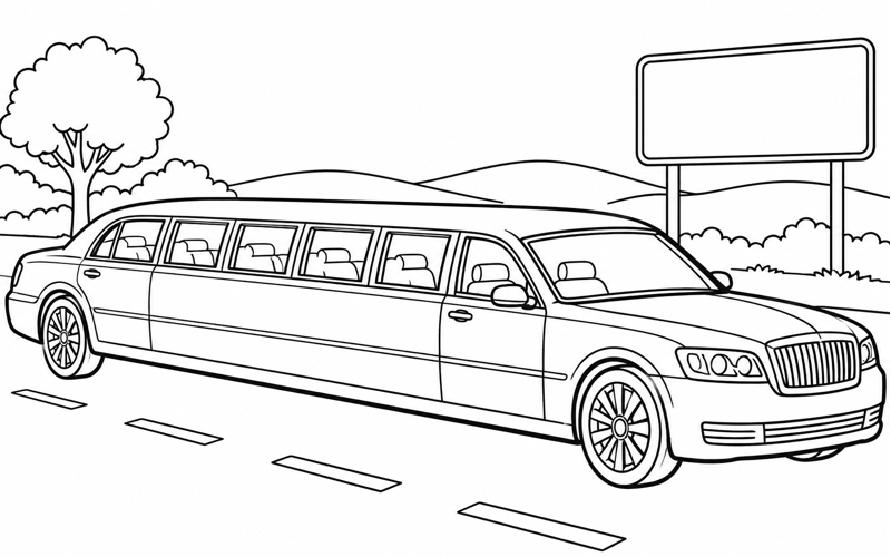 Tranh tô màu xe limousine bên biển báo trống