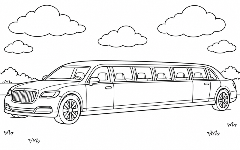 Tranh tô màu xe limousine dưới những đám mây