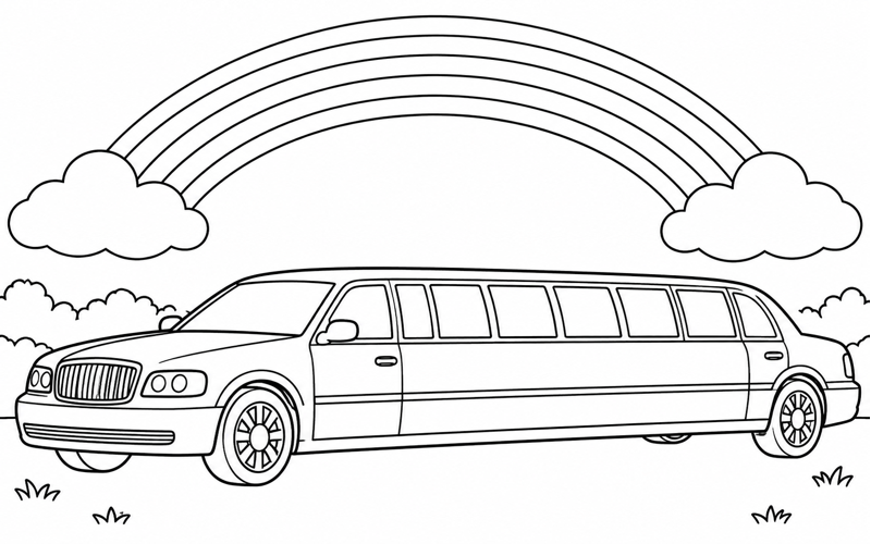Tranh tô màu xe limousine dưới cầu vồng