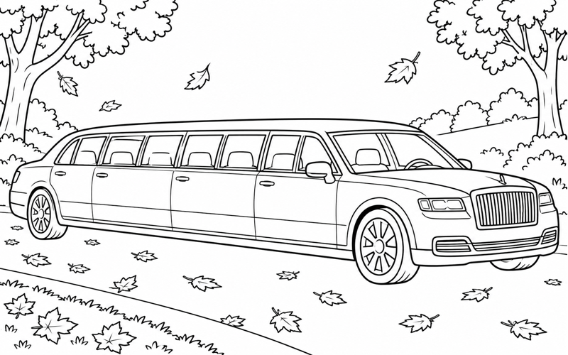 Tranh tô màu xe limousine giữa lá mùa thu