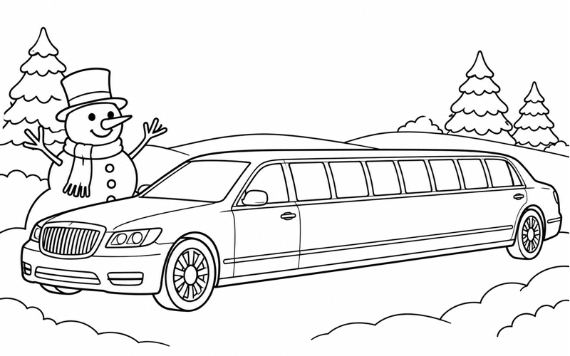 Tranh tô màu xe limousine bên người tuyết