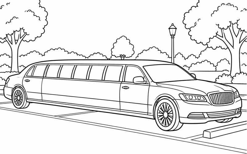 Tranh tô màu xe limousine ở bãi đỗ công viên