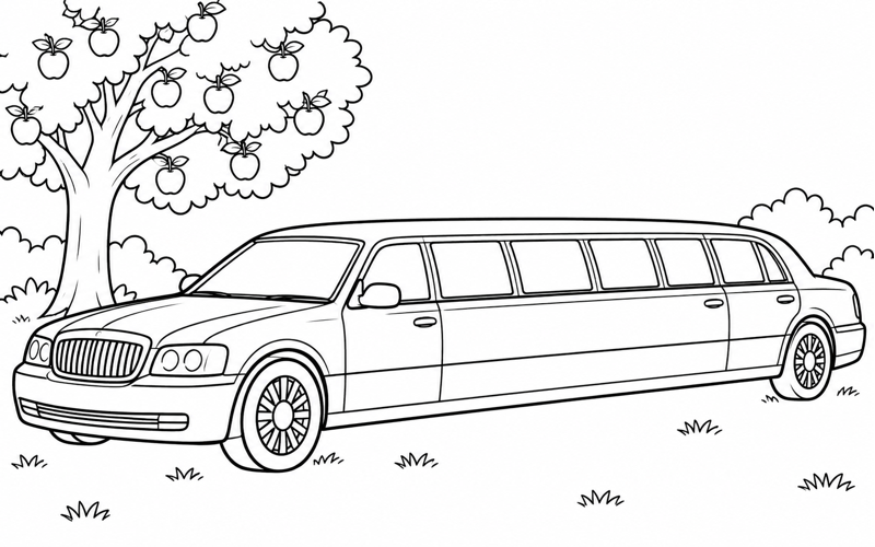Tranh tô màu xe limousine dưới cây táo